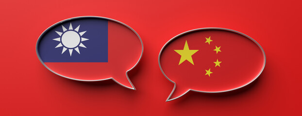 Taiwan and China communication. Dialogue bubbles with national flags. 3d render