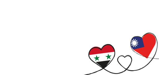 Drei Herzen mit der Fahne von Taiwan und Syrien