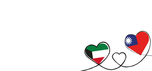 Drei Herzen mit der Fahne von Taiwan und Kuwait