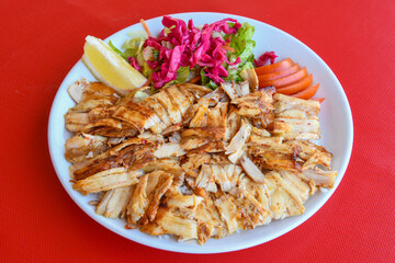 Chicken wings barbeque in a dish with BBQ grill sauce . Izgara tavuk kelebek sis kanat. Tavuk sis, gogus.