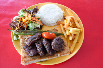Meatball between bread (Turkish name : ekmek arasi kofte ) Izgara kofte. Manisa, Akcaabat, Akhisar  kofte