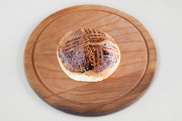 Turkish pastry product , tasty pogaca. Simit, gevrek. Turkish Pastries; peynirli, patatesli, kasarli pogaca, borek, acma, ay coregi at patisserie showcase.