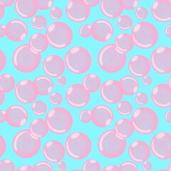 Fototapeta na wymiar Seamless pattern with gum bubbles. Bright background of bubble gum colors. Pink balloons on a blue background.