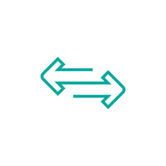 Vector transfer, on the way icon. Two opposite horizontal arrows isolated on white. Flat stretch or distance icon. Exchange button. Flip flop pictogram.