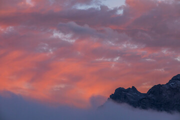 Sunset in Dolomites mountains, Alps, northern Italy