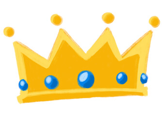 Golden shiny crown with jewel cartoon illustration hand drawing king queen royal symbol