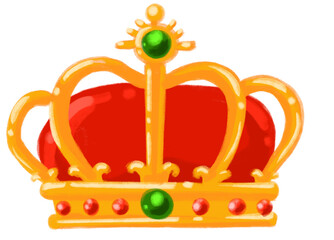 Golden shiny crown with jewel cartoon illustration hand drawing king queen royal symbol