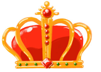 Golden shiny crown with jewel cartoon illustration hand drawing king queen royal symbol