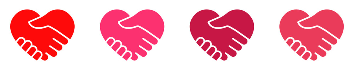 Pink and red handshake heart on white background. Shape handshake and heart. Love symbol. Together or unity sign.