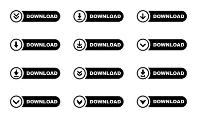 Set of download buttons vector. Black upload button. Load file or document. Vector 10 EPS.