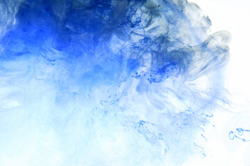 Fototapeta na wymiar Liquid fluid art abstract background. Blue acrylic paint underwater, galactic smoke ocean