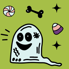 Ghost and candy halloween doodle clipart vector