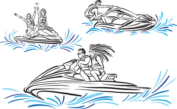 jet ski extreme sport lifestyle vector illustration