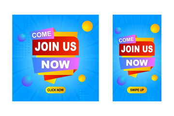 come join us now sticker label poster for promotion and advertisement with gradient color and abstract shape