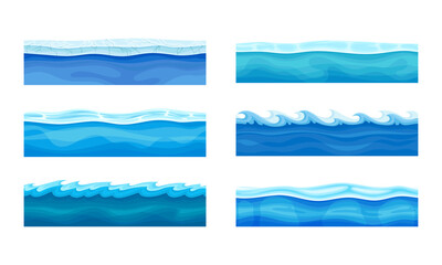 Blue Water Surface with Ice and Curved Waves Vector Set