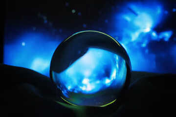 Astrological background. Crystal ball with predictions. Horoscope of the stars. Fortune telling and determination of fate. Soothsayer with a crystal ball.