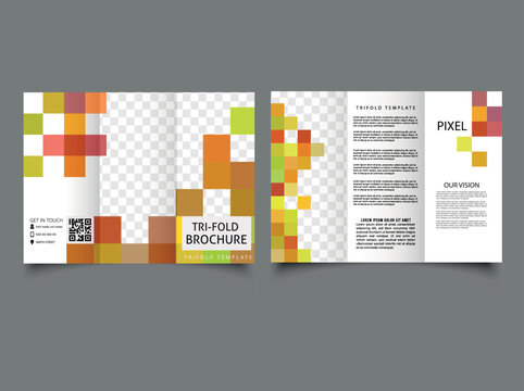 Pixel design. Trifold business brochure. brochure design template vector trifold pixels mosaic abstract