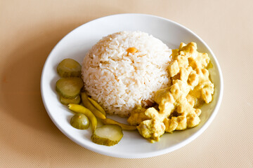 Traditional delicious Turkish food; Turkish style rice pilaf (Turkish name; Arpa sehriyeli. tavuklu, kuru fasulyeli, kavurmali pirinc pilavi)