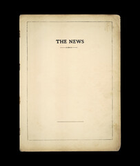 An aged paper sheet from an old book, with a line frame drawing and the text The News over it....