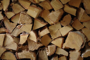 Background of chopped birch firewood