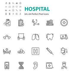 set of hospital line icons