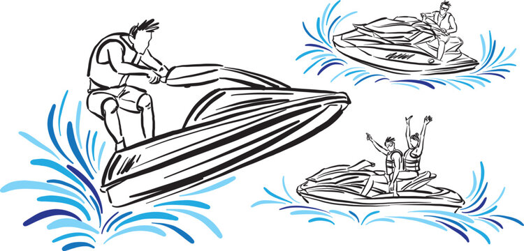 jet ski 2 extreme sport lifestyle vector illustration