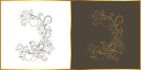 idyllic fruit orchard, art deco & art nouveau style, vector, logo illustration vol.2