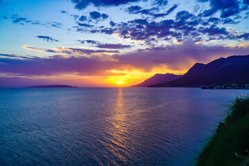 Beautiful sunset in southern Croatia by the sea