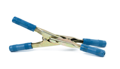 Metal crocodile clip for cigarette lighter wires isolated on white background