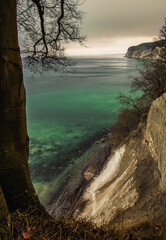 View at sunset over the chalk cliff coast of the Baltic Sea island of R&uuml;gen, Germany