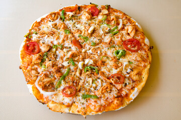 Delicious mixed pizza with rich content. Menu concept of choice and diversity. Karisik pizza