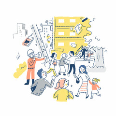 Fototapeta premium 地震発生で逃げる人々