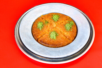 Turkish Dessert Sobiyet  Baklava, mussels baklava and classic baklava with Pistachio . Cevizli, Fistikli Baklava, top view.