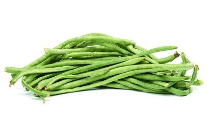 Bunch of fresh asparagus beans on a white isolated background.