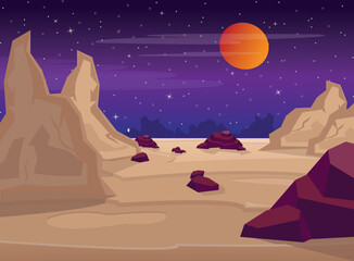 Landscape of an unknown red planet. The planet is deserted. - 521847794