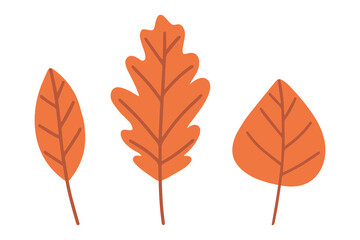 Autumn leaves set isolated on a white background. Simple cartoon flat style, vector illustration.