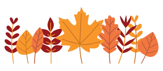 Fototapeta premium Autumn leaves set isolated on a white background. Simple cartoon flat style, vector illustration.