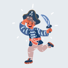 Vector illustration of Cartoon pirate boy holding a sword