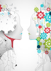 Artificial Intelligence. Technical background with a silhouette of a man. Big data concept. Machine cyber mind.