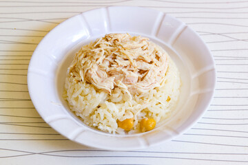 Traditional delicious Turkish food; Turkish style rice pilaf (Turkish name; Arpa sehriyeli. tavuklu, kuru fasulyeli, kavurmali pirinc pilavi)