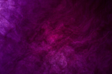 Abstract 3d lilac color fog or swirling smoke with yellow dots on dark background. Magic light effect with vapor and gas. 3d rendering illustration.