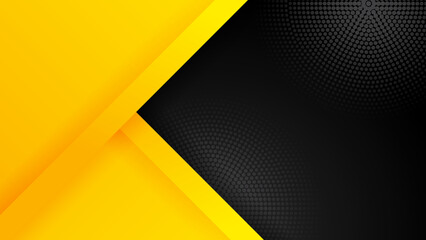 Modern black background with yellow geometric shapes. Abstract technology template geometric diagonal overlapping separate contrast yellow and black background. Black and yellow overlap background.