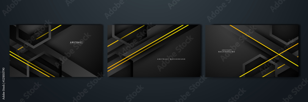Wall mural black and yellow overlap background. texture with dark metal pattern. modern overlap dimension vecto