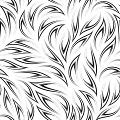 Vector seamless monochrome pattern stylized flame or fire.Seamless vector black and white texture of smooth strokes.