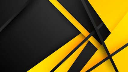 Black and yellow overlap background. Texture with dark metal pattern. Modern overlap dimension vector design. Futuristic perforated technology abstract background with yellow glowing lines