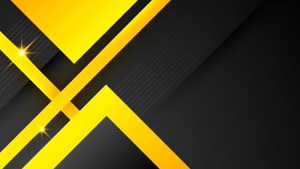 Black and yellow overlap background. Texture with dark metal pattern. Modern overlap dimension vector design. Futuristic perforated technology abstract background with yellow glowing lines
