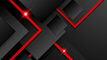 Abstract modern 3d red black background with lines arrow geometric overlap shape elements. Red Black Background. Abstract Banner. Vector illustration