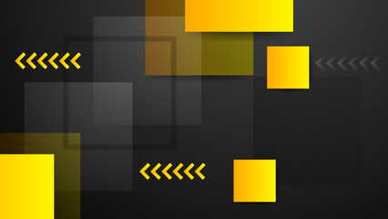 Abstract yellow background with paper layers. Modern black and yellow color overlap pattern on dark background with shadow. Trendy geometric shape with copy space. Futuristic and technology concept.