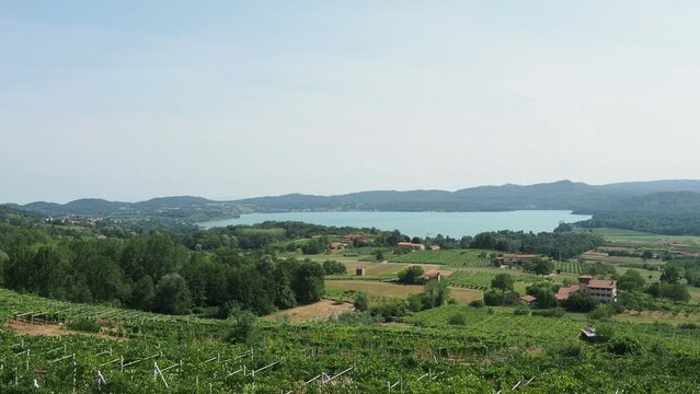 Panning view of Viverone Lake in Italy