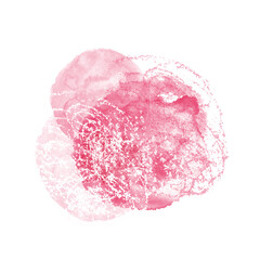 Abstract hand-drawn blurred textured layered pale red watercolor stain with pencil scribbles isolated on white background. Round wet brush stamp. Freehand paintbrush stroke design element. Messy spot.